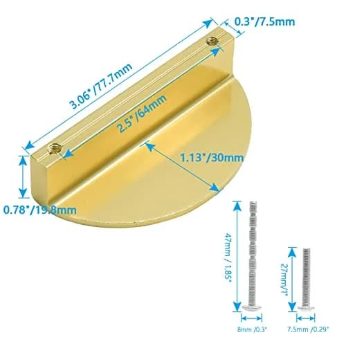 Jiozermi Half Moon Cabinet Pulls, 2-1/2 Inch Hole Center, Gold, 4 Packs | Modern Aluminum Alloy Hardware thumbnail 3