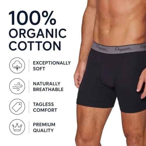 Organic Signatures Boxer Briefs 100% Organic Cotton Medium Black | Naturally Breathable Comfort thumbnail 2