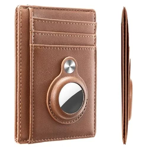 Hawanik Slim Minimalist Front Pocket Air Tag Wallet Thin Card Holder Wallet | RFID Protected, Brown Leather, 3.3" x 4.1" thumbnail 1