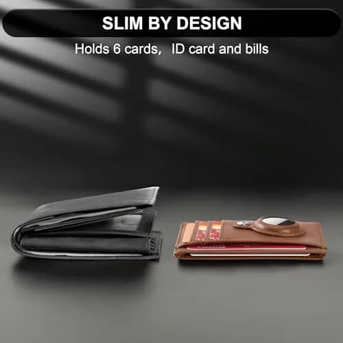 Hawanik Slim Minimalist Front Pocket Air Tag Wallet Thin Card Holder Wallet | RFID Protected, Brown Leather, 3.3" x 4.1" thumbnail 5