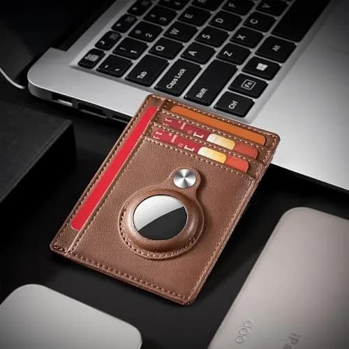 Hawanik Slim Minimalist Front Pocket Air Tag Wallet Thin Card Holder Wallet | RFID Protected, Brown Leather, 3.3" x 4.1" thumbnail 8
