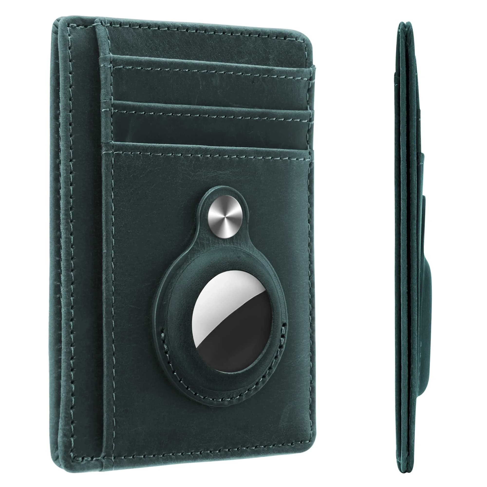 Hawanik Slim Minimalist Front Pocket Air Tag Wallet Thin Card Holder Wallet | RFID Protected, Genuine Leather, Compact for Men — Classic Blue