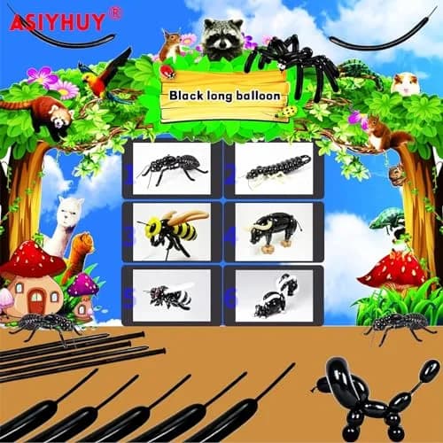 ASIYUHY 100 Pack Black Long Twisting Balloons 260cm (102in) | Durable Latex for Animal Shapes thumbnail 5