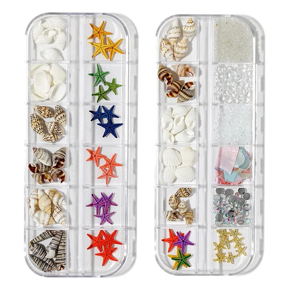 Teensery Nail Art Rhinestones 2 Boxes Ocean Shell Starfish Shells | 12 Styles for Glamorous Nails