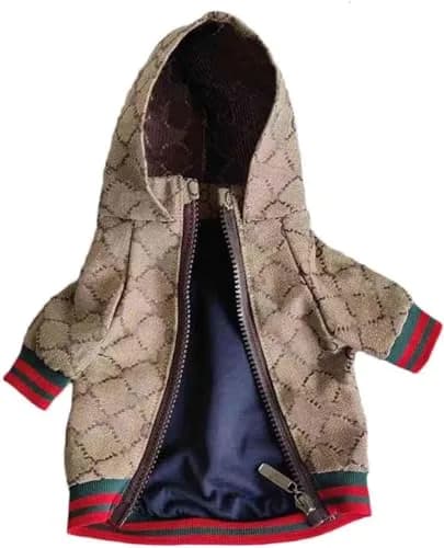HQREA Dog Hoodie Luxury Winter Small Dog Jacket Clothes Classic Designer French Bulldog Teddy Pug Puppy Clothes (L) | Warm, Fashionable & Water-Resistant thumbnail 1