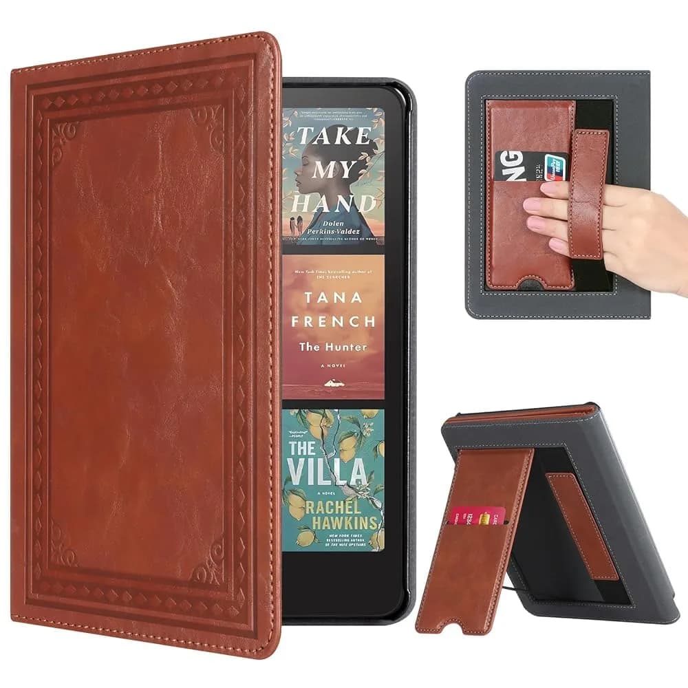 CoBak Case with Stand for Kindle Paperwhite 12th Gen 2024 7" & Signature Edition | Sage Green PU Leather Cover with Auto Sleep Wake — **Vintage Brown / 7" 12th