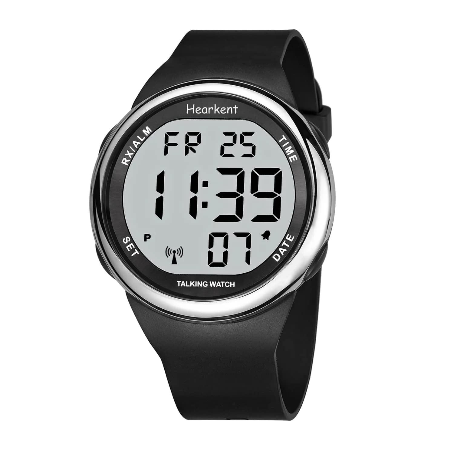 Hearkent Atomic Talking Watch Sets Itself for Visually Impaired or Seniors LCD Big Number Easy-to-Read Talking Watch for Elderly (Silver) | Self-Adjusting Atomic Time — Silver