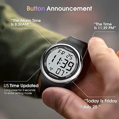 Hearkent Atomic Talking Watch Sets Itself for Visually Impaired or Seniors LCD Big Number Easy-to-Read Talking Watch for Elderly (Silver) | Self-Adjusting Atomic Time thumbnail 2