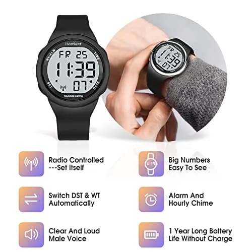 Hearkent Atomic Talking Watch Sets Itself for Visually Impaired or Seniors LCD Big Number Easy-to-Read Talking Watch for Elderly (Silver) | Self-Adjusting Atomic Time thumbnail 3