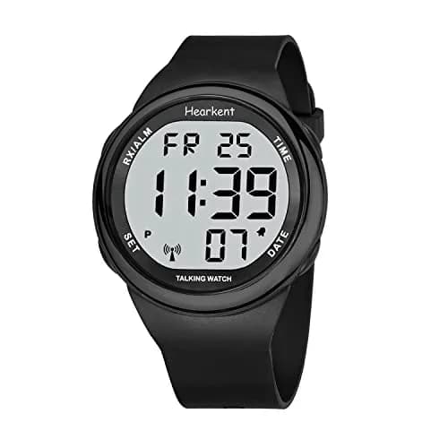 Hearkent Atomic Talking Watch 5.9-9 inch Black Silicone Strap | Self-Setting for Elderly & Visually Impaired thumbnail 1