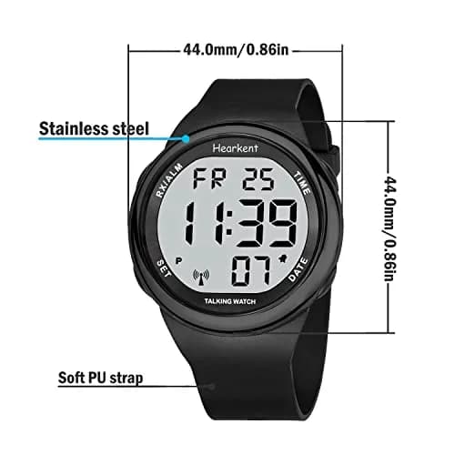 Hearkent Atomic Talking Watch 5.9-9 inch Black Silicone Strap | Self-Setting for Elderly & Visually Impaired thumbnail 6