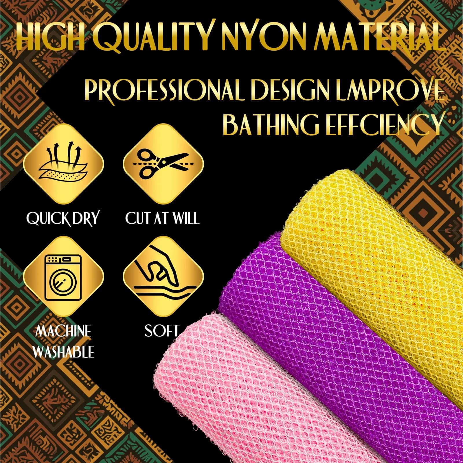 UJFQBH African Net Sponge 3 Pack - Pink, Yellow, Purple | Deep Cleansing & Gentle Exfoliation - view 2