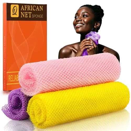 UJFQBH African Net Sponge 3 Pack (Berry Pink) | Deep Cleansing & Gentle Exfoliation for All Skin Types — Pink,yellow,purple