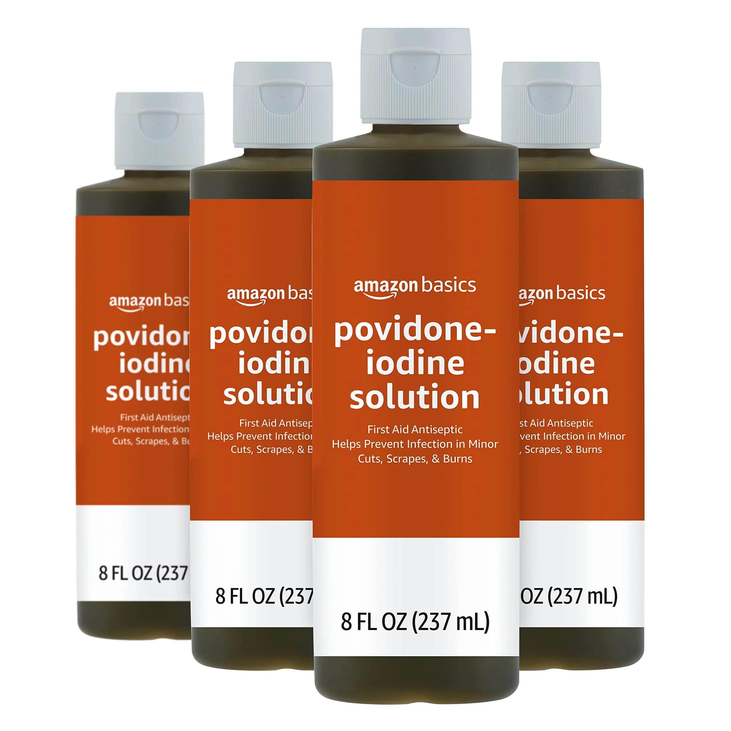 Amazon Basics First Aid Antiseptic Solution 118ml (4 fl oz) | 10% Povidone Iodine — Pack of 4