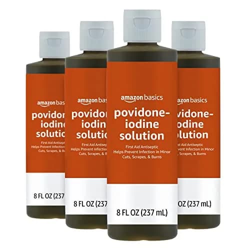 Amazon Basics First Aid Antiseptic Povidone Iodine Solution 10% 236ml (8 Fl Oz) Pack of 4 | Antiseptic for Wounds thumbnail 1