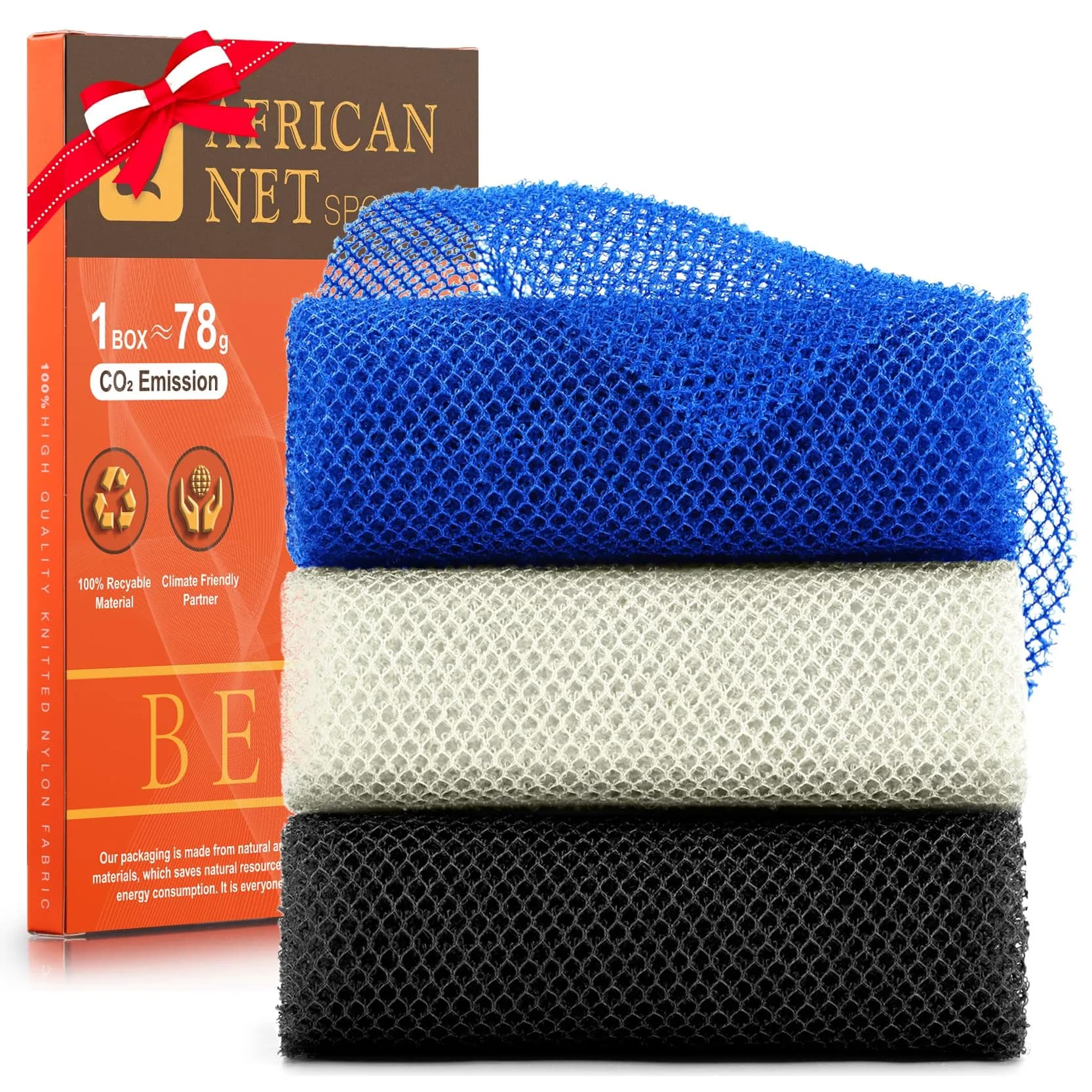 UJFQBH African Net Sponge 3 Pack (Berry Pink) | Deep Cleansing & Gentle Exfoliation for All Skin Types — Blue,black,off-white