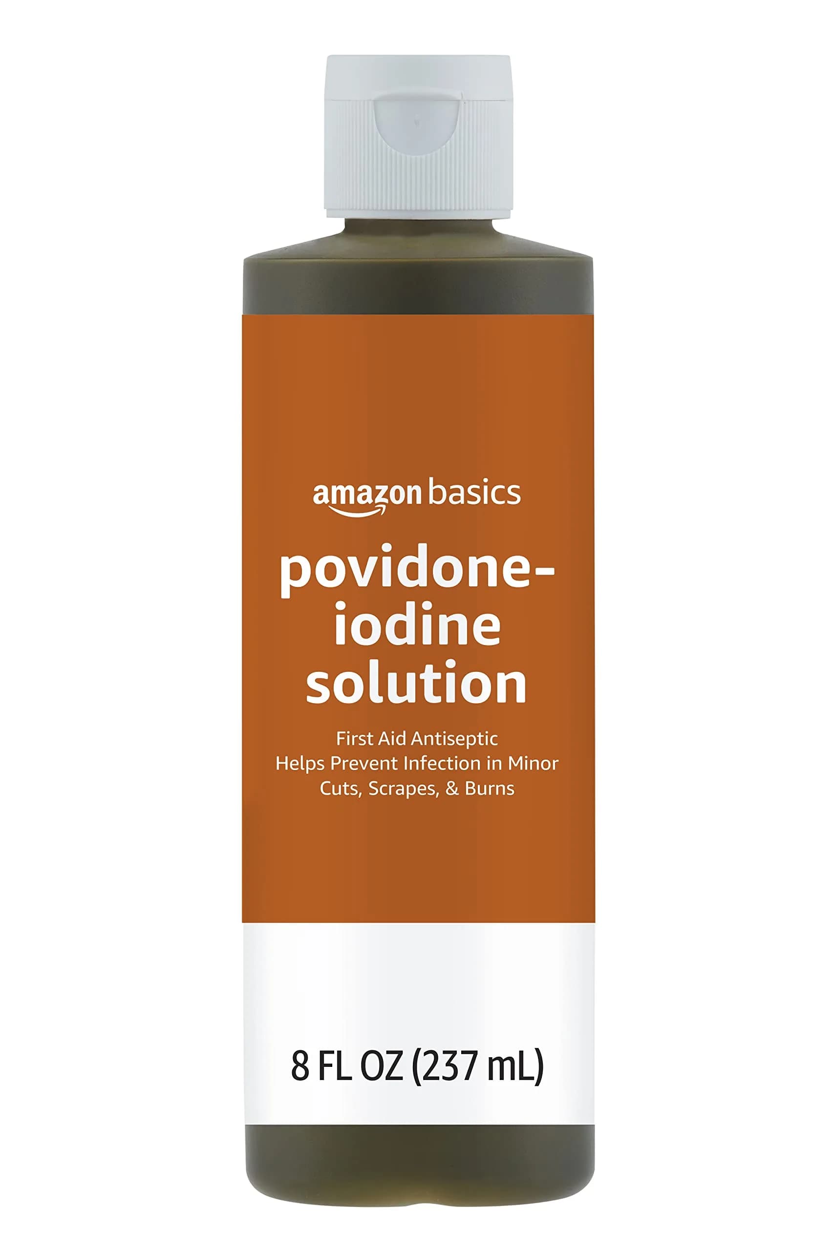 Amazon Basics First Aid Antiseptic Solution 237ml (8 fl oz) | Hospital-Grade Povidone Iodine for Wound Care - main product image