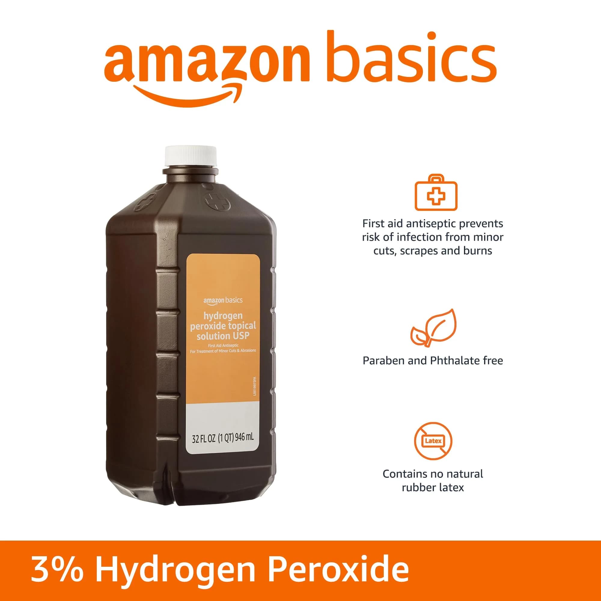 Amazon Basics Hydrogen Peroxide Topical Solution USP 3% 946ml (32 fl oz) | First Aid Antiseptic for Cuts & Scrapes - view 2
