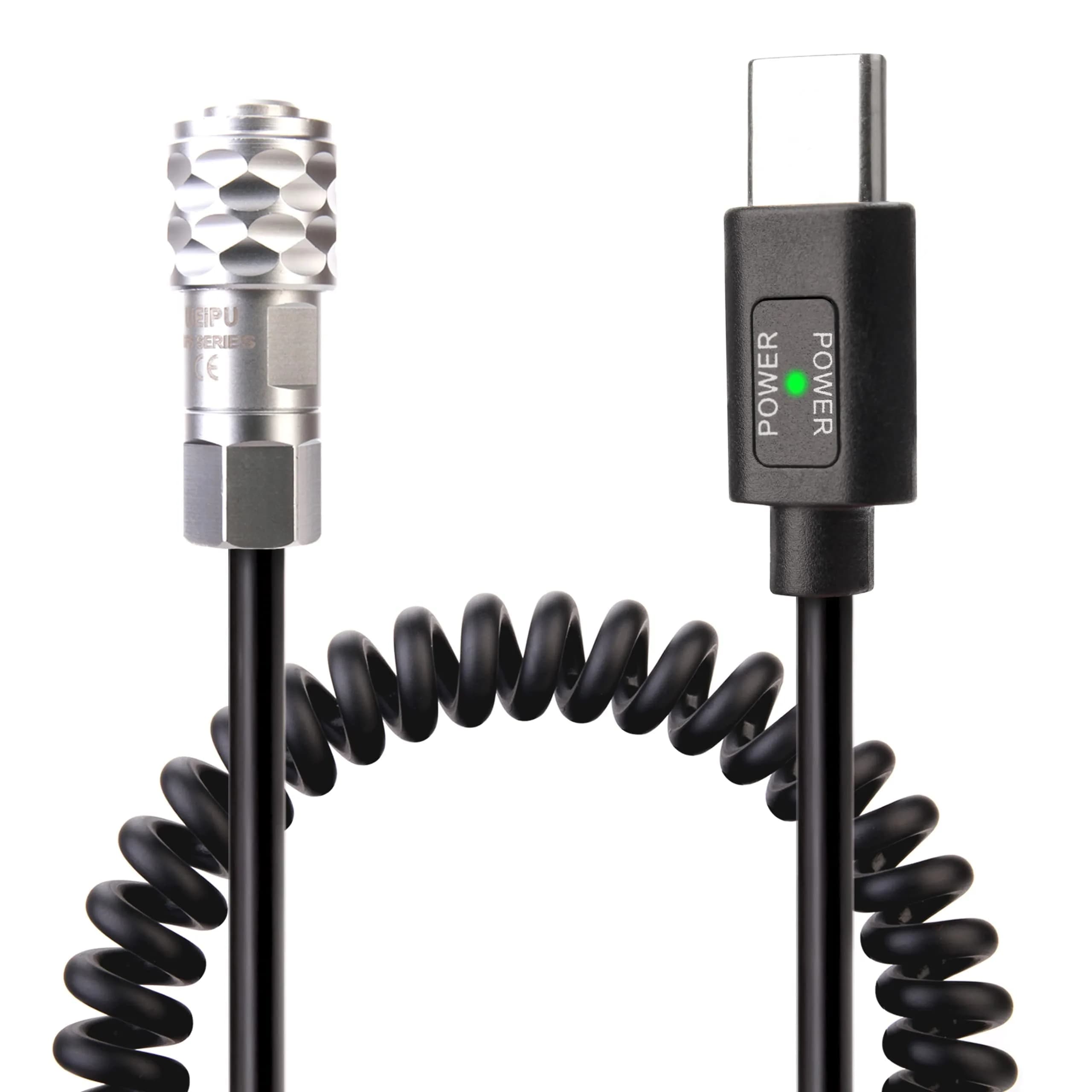 KOERTACOO USB-C PD to BMPCC 4K/6K Coiled Power Cable 42cm (16.5in) | Powers Camera from USB-C PD Source — Black