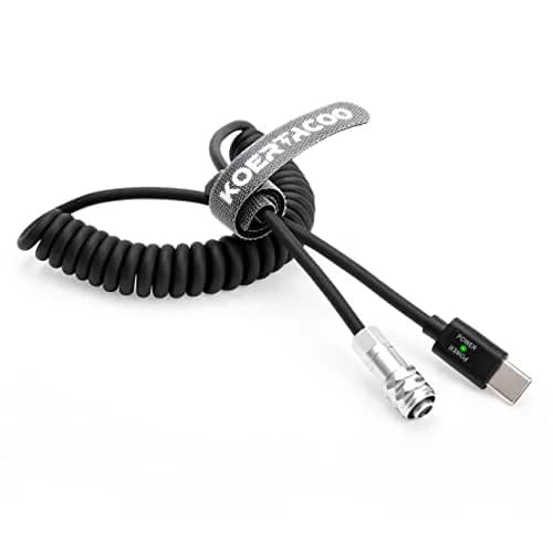 KOERTACOO USB-C PD to BMPCC 4K/6K Coiled Power Cable 42cm (16.5in) | Powers Camera from USB-C PD Source thumbnail 2