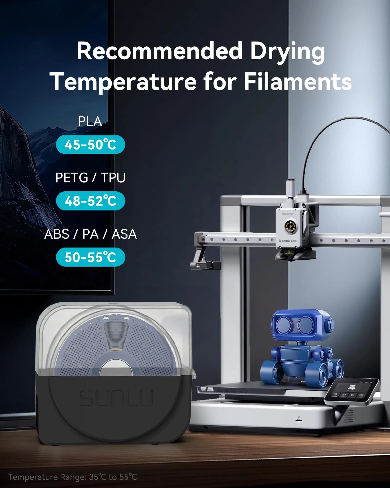 SUNLU Filament Dryer Box S1 Plus Black 27.1cm (10.67in) | Fast Drying with Fan for 1.75-3.00mm Filament thumbnail 6