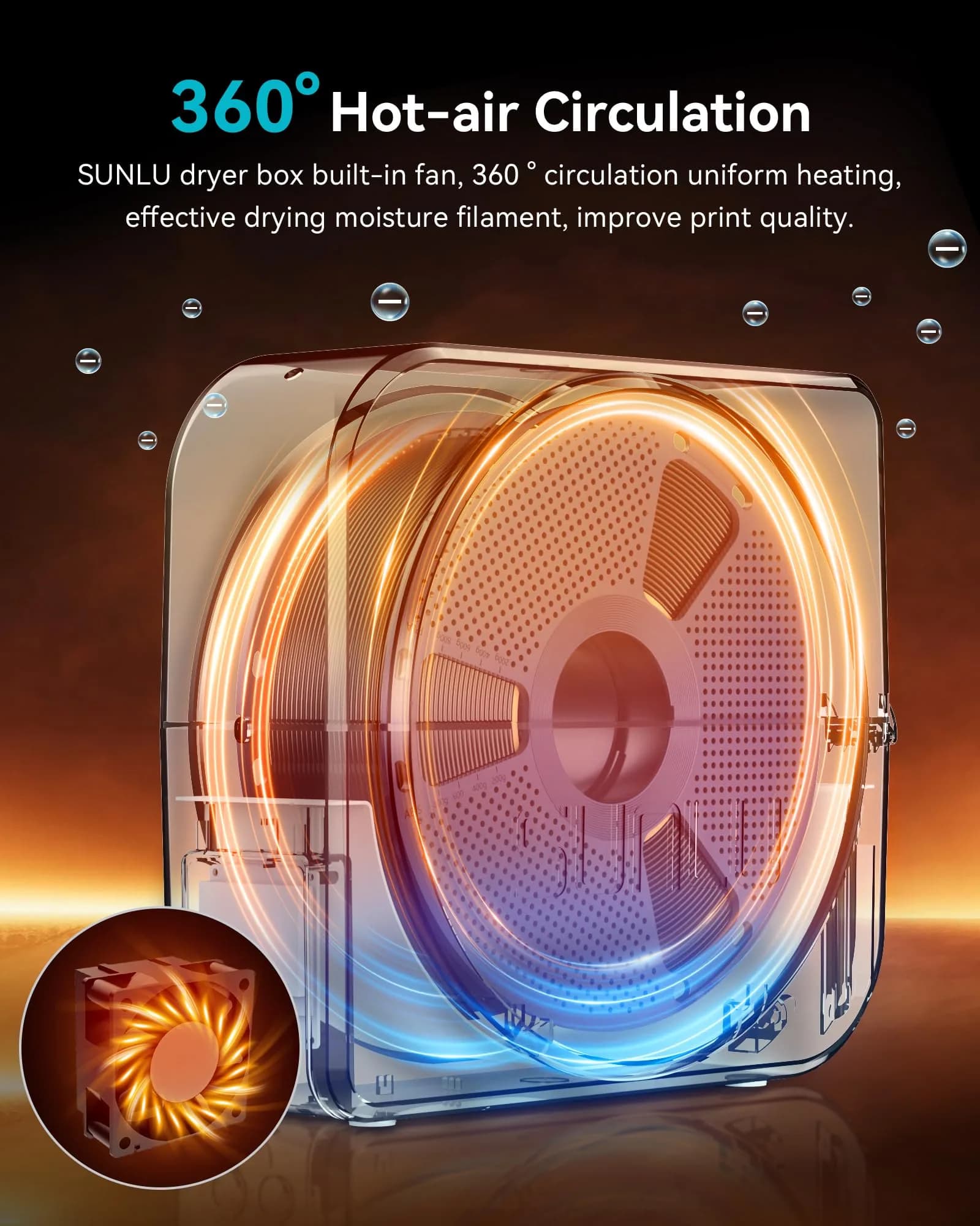 SUNLU Filament Dryer Box S1 Plus Black 27.1cm (10.67in) | Fast Drying with Fan for 1.75-3.00mm Filament thumbnail 2