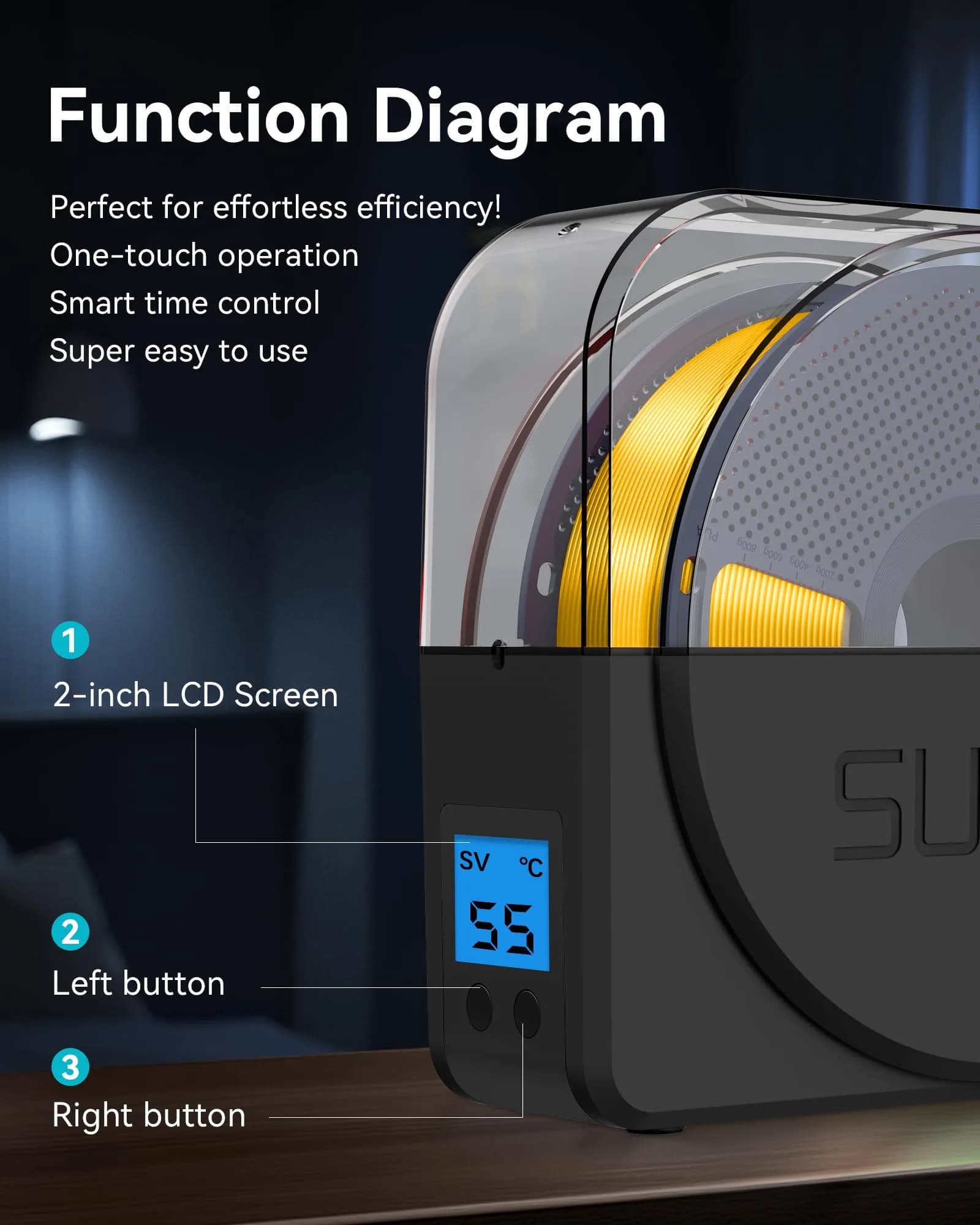 SUNLU Filament Dryer Box S1 Plus Black 27.1cm (10.67in) | Fast Drying with Fan for 1.75-3.00mm Filament thumbnail 4