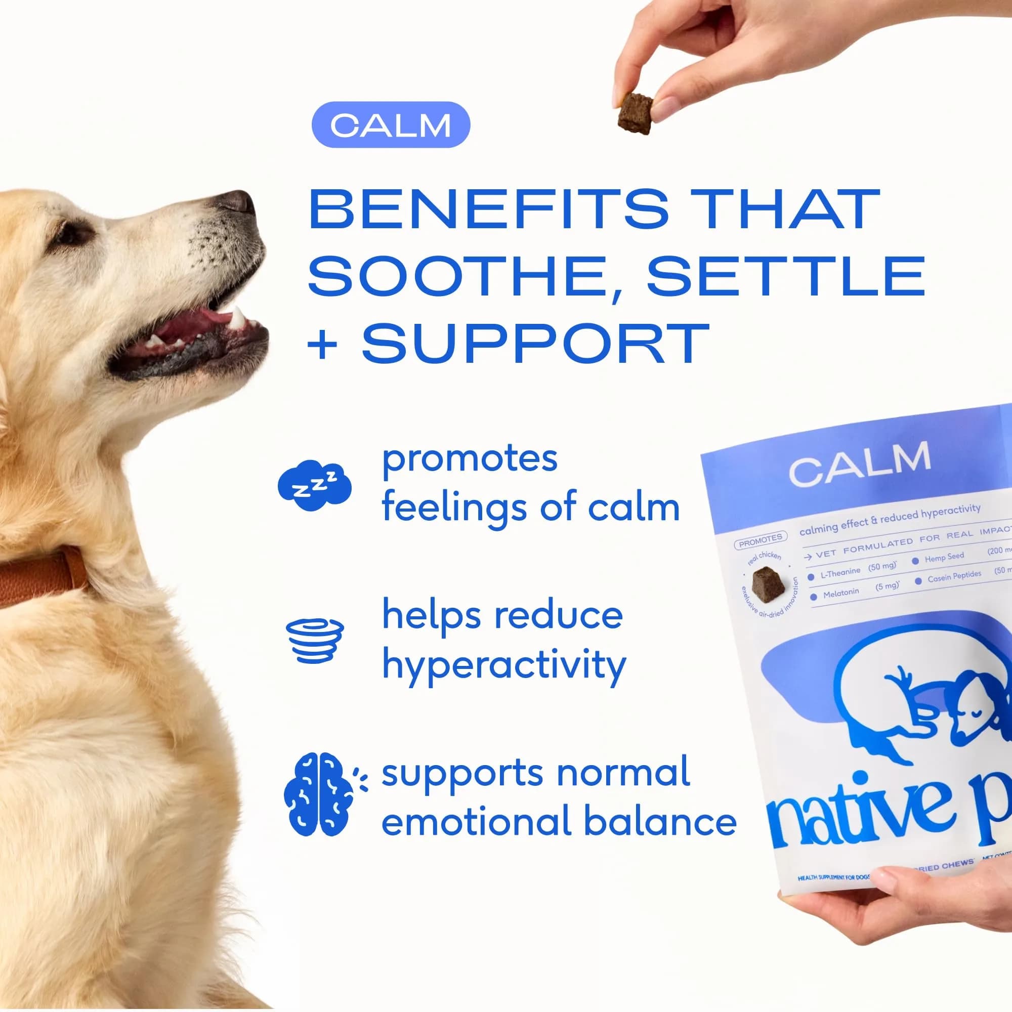 Native Pet Calming Chews for Dogs - Air-Dried Chicken Flavor, 60 Chews | Supports Calmness & Emotional Balance - view 2