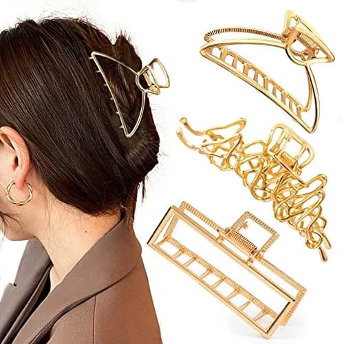 Mehayi 3 PCS Large Gold Metal Hair Claw Clips for Women Girls | Strong Hold for Thick & Thin Hair thumbnail 1