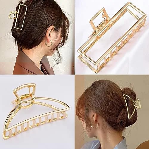 Mehayi 3 PCS Large Gold Metal Hair Claw Clips for Women Girls | Strong Hold for Thick & Thin Hair thumbnail 4