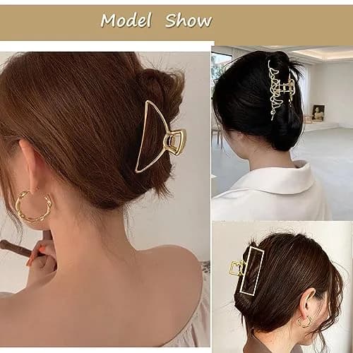 Mehayi 3 PCS Large Gold Metal Hair Claw Clips for Women Girls | Strong Hold for Thick & Thin Hair thumbnail 5