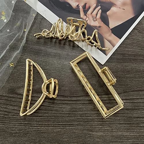Mehayi 3 PCS Large Gold Metal Hair Claw Clips for Women Girls | Strong Hold for Thick & Thin Hair thumbnail 6