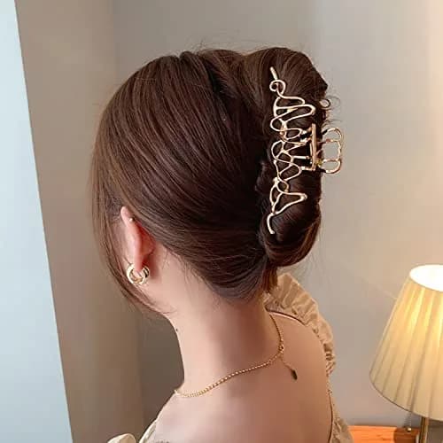 Mehayi 3 PCS Large Gold Metal Hair Claw Clips for Women Girls | Strong Hold for Thick & Thin Hair thumbnail 7