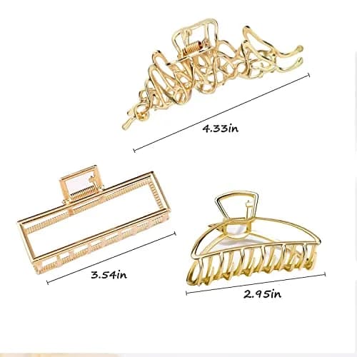 Mehayi 3 PCS Large Gold Metal Hair Claw Clips for Women Girls | Strong Hold for Thick & Thin Hair thumbnail 2