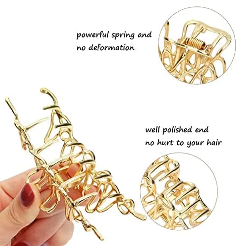 Mehayi 3 PCS Large Gold Metal Hair Claw Clips for Women Girls | Strong Hold for Thick & Thin Hair thumbnail 3