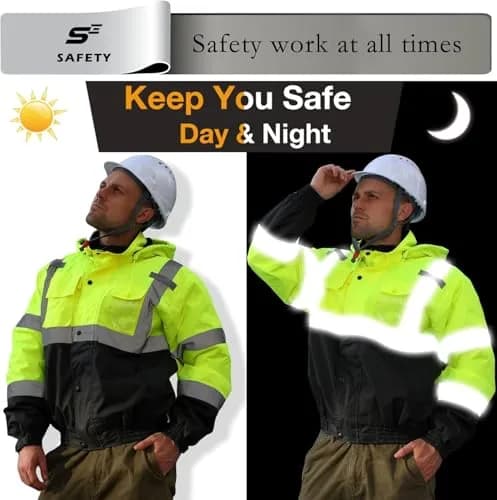 sesafety Reflective Jacket for Men, High Visibility Waterproof Bomber, Class 3 | Safety & Construction Gear thumbnail 5