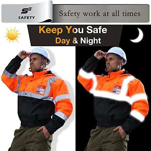 sesafety Reflective Jacket for Men, High Visibility Jackets, Waterproof Class 3 | Safety Bomber with Pockets thumbnail 5