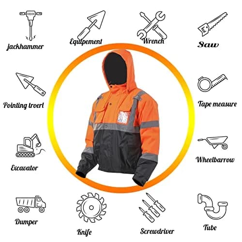 sesafety Reflective Jacket for Men, High Visibility Jackets, Waterproof Class 3 | Safety Bomber with Pockets thumbnail 6