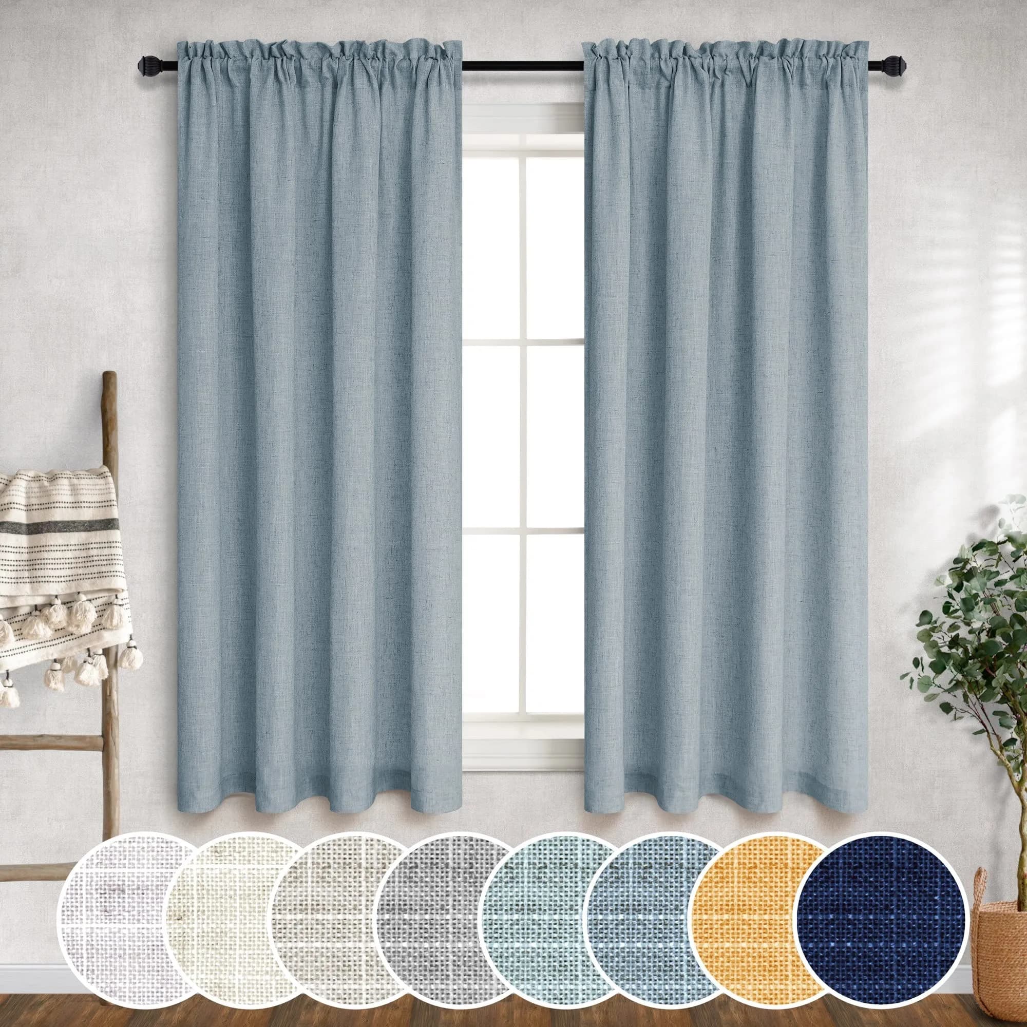 Mrs.Naturall Linen Textured Curtains 52"W x 54"L | Light Filtering Privacy (120 chars)