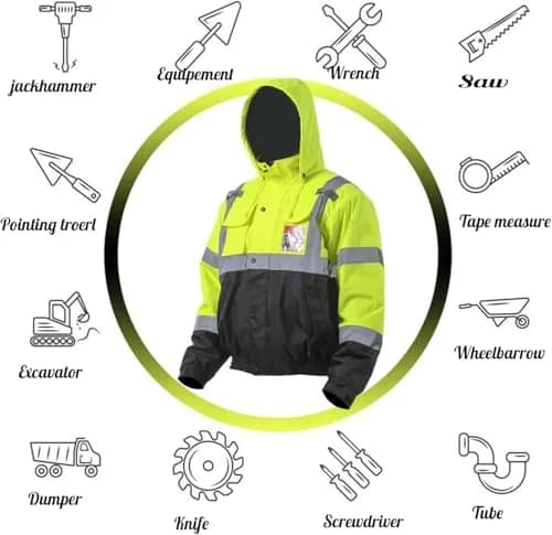 sesafety Reflective Jacket for Men, High Visibility Jackets, Waterproof Safety Bomber Jacket, Class 3 | Waterproof & Reflective thumbnail 5