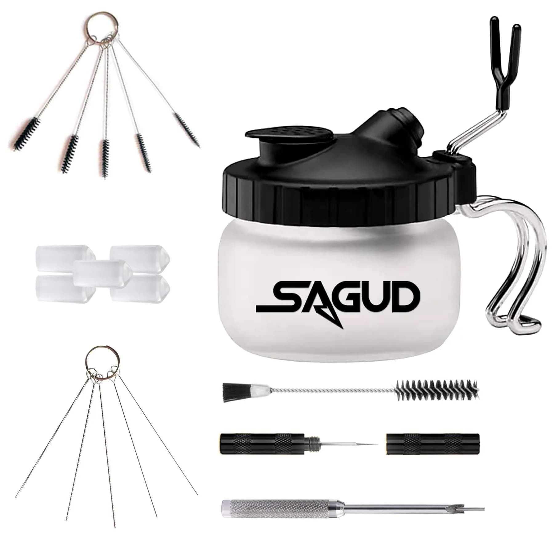 SAGUD 19 Piece Airbrush Cleaning Kit with Glass Pot & Tools | 10cm x 10cm x 10cm — SD 526
