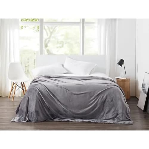 CANNON Solid Plush Grey Polyester Blanket King/California King | Ultra-Soft Microfiber Comfort thumbnail 1