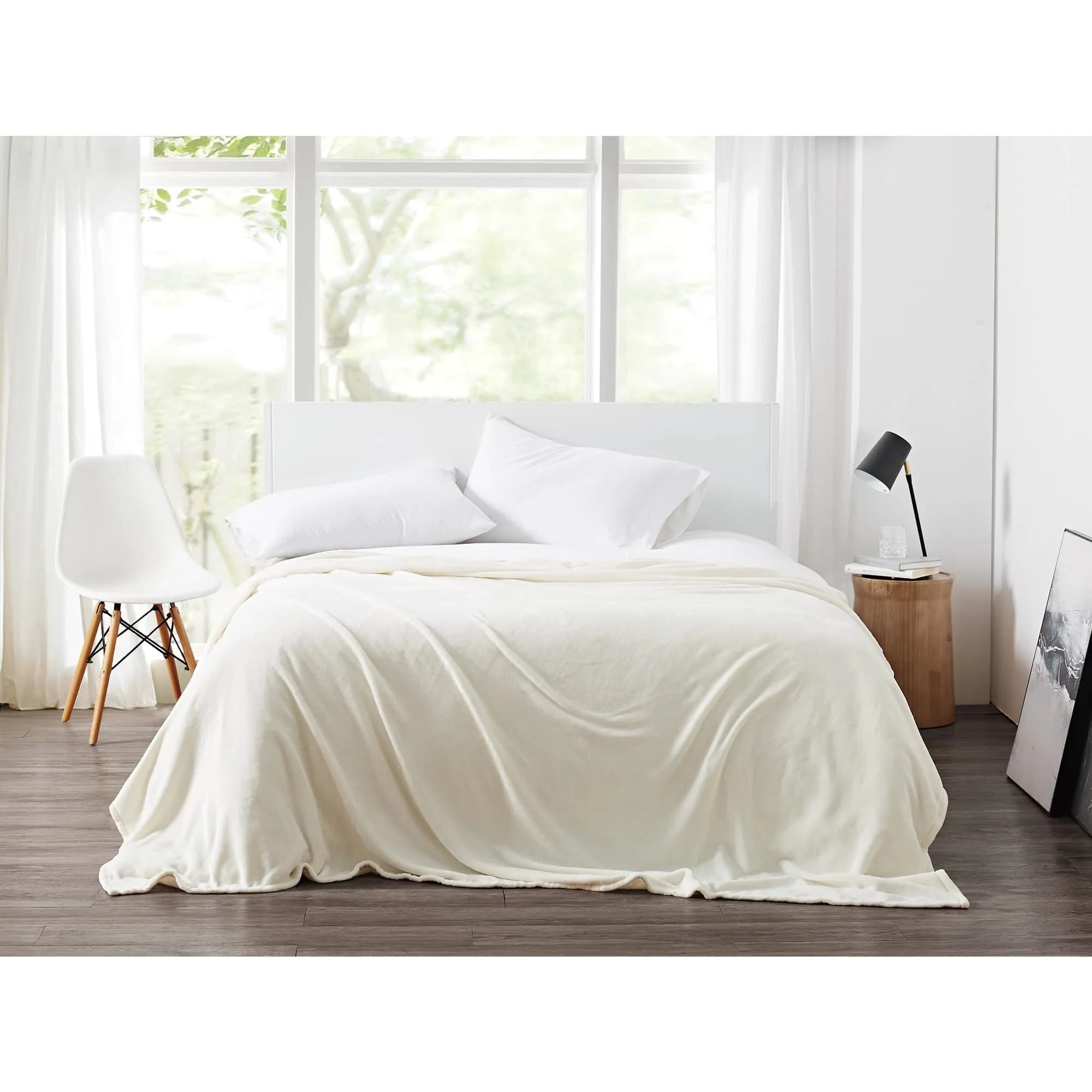 CANNON Solid Plush Ivory Polyester Blanket King/California King | 280 GSM Microfiber — Ivory / King/California King