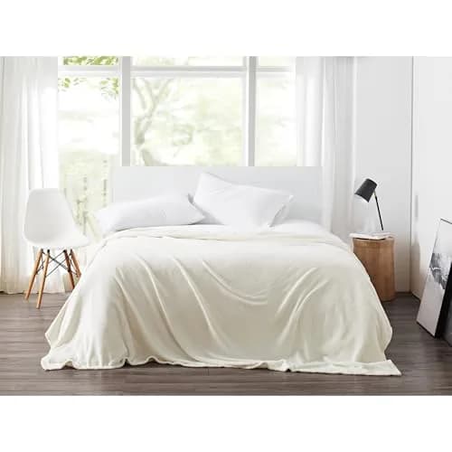CANNON Solid Plush Ivory Polyester Blanket King/California King | 280 GSM Microfiber thumbnail 1