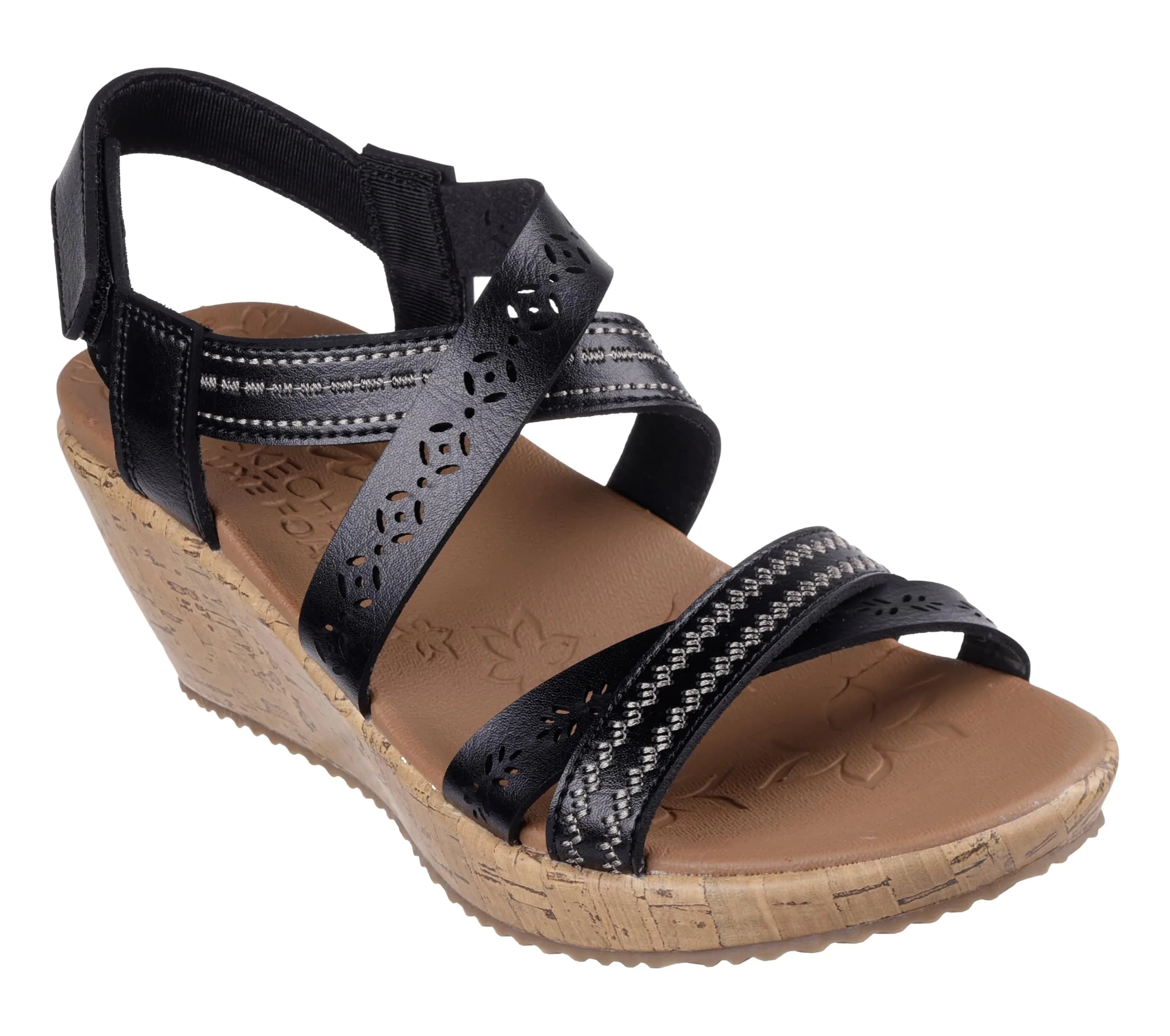 Skechers Women's Cali Beverlee Delicate Glow Wedge Sandals Black 5.7 cm (2.25 Inch) Heel | Adjustable Slingback Straps