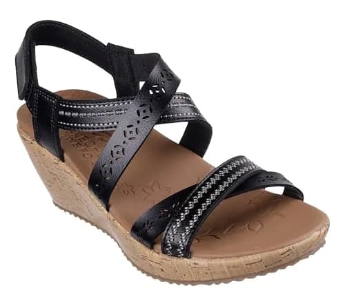 Skechers Women's Cali Beverlee Delicate Glow Wedge Sandals Black 5.7 cm (2.25 Inch) Heel | Adjustable Slingback Straps thumbnail 1