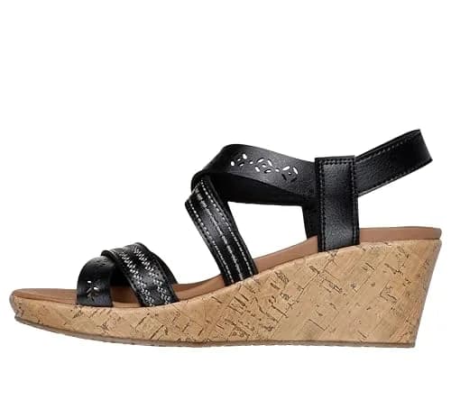 Skechers Women's Cali Beverlee Delicate Glow Wedge Sandals Black 5.7 cm (2.25 Inch) Heel | Adjustable Slingback Straps thumbnail 2