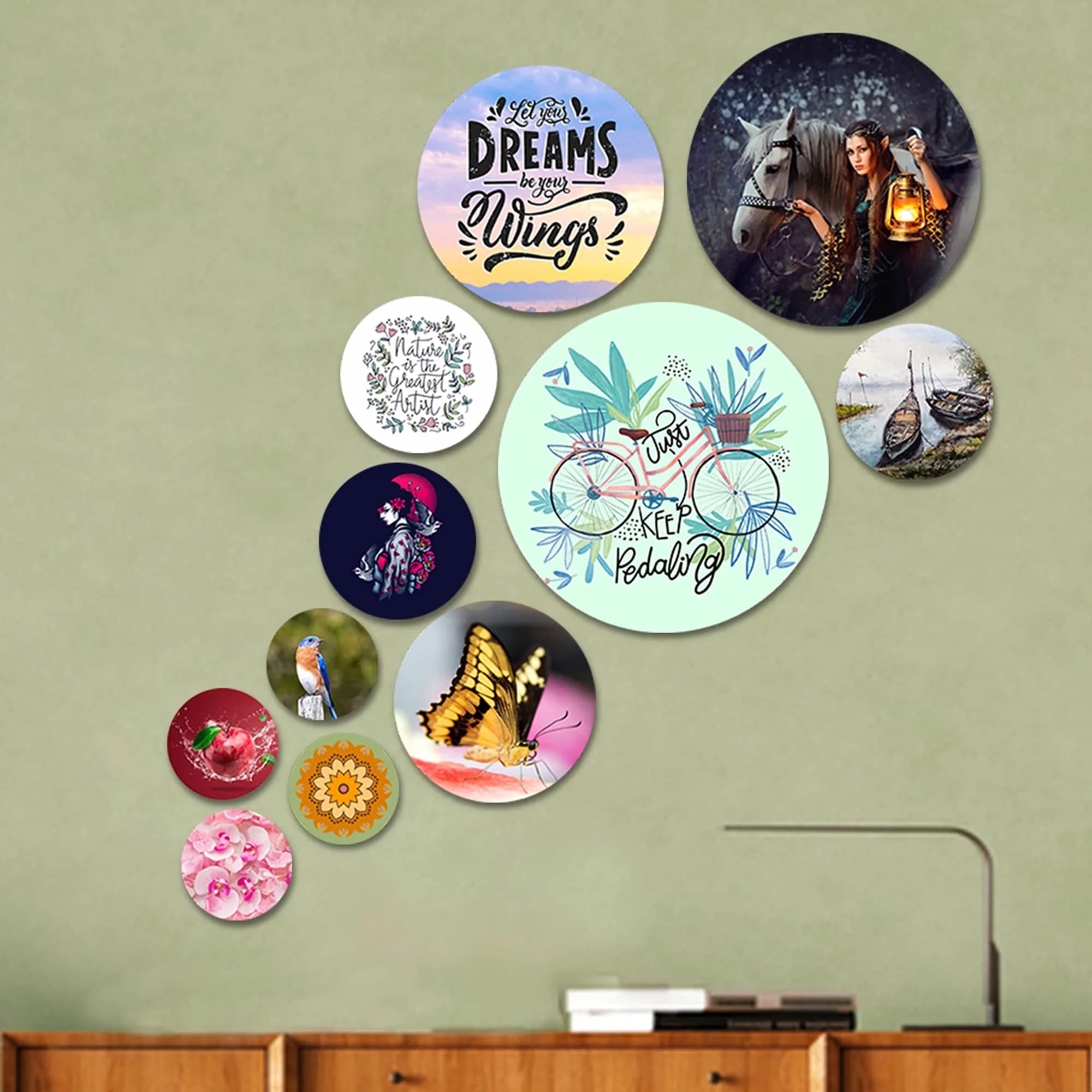 Artvibes MDF Wooden Wall Hanging Set of 11 Pieces | 65cm x 53cm x 0.5cm Landscape Art Deco Wall Decor - main product image