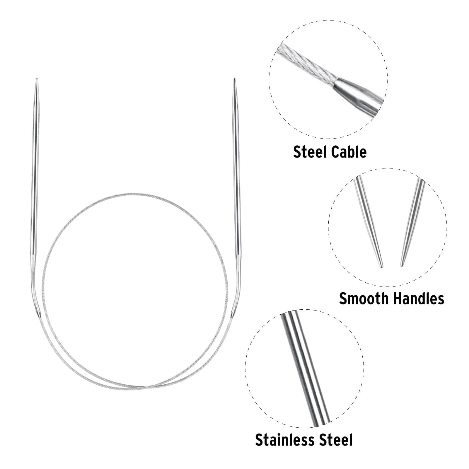 Coowayze Circular Knitting Needles Set, Stainless Steel 32 Inch (80 cm) | 11 Sizes 1.5-5mm Magic Loop - view 4