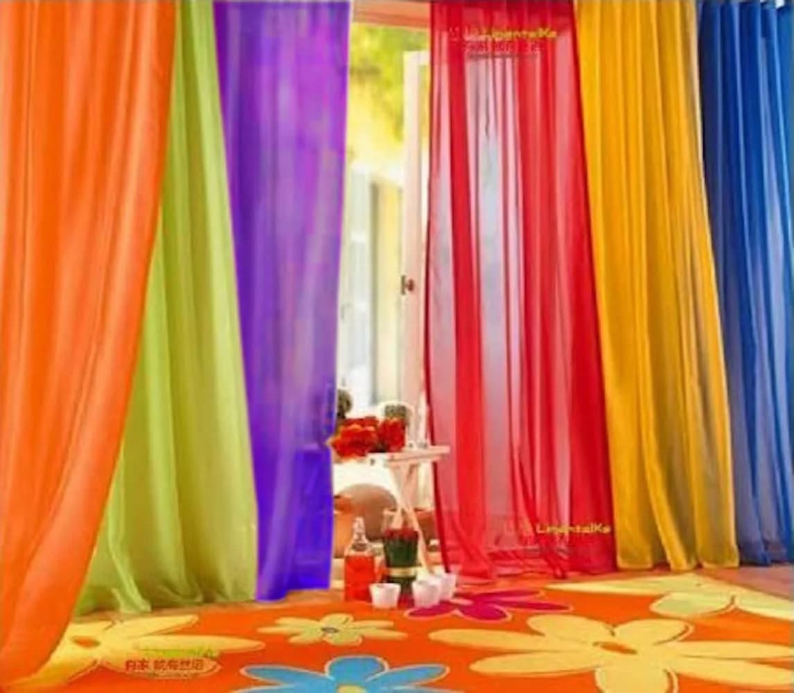 WPM 6 Piece Rainbow Sheer Window Panel Set | Bright Colorful Curtains for Playroom & Nursery (60"W x 45"L)